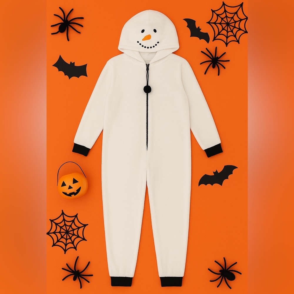 PJ ESSENTIALS Snowman Hooded Zip-Up Fleece One-Piece Pajama – Size M